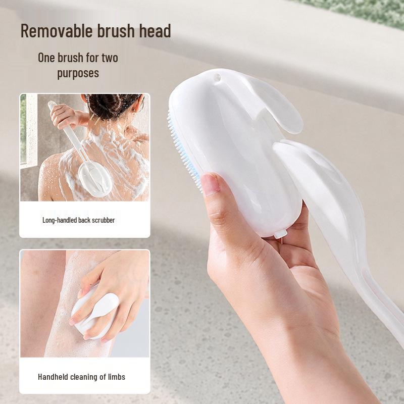 Japanese Silicone Long-Handle Detachable Bath Brush - Two-in-One Back Scrubber