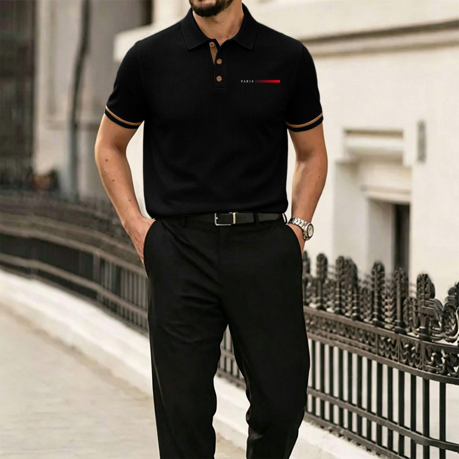 

Men Mesh Knit Short Sleeve Shirt with Polo Collar Button Front Lightweight Breathable Ice Silk Fabric Casual Summer Top XL чёрный
