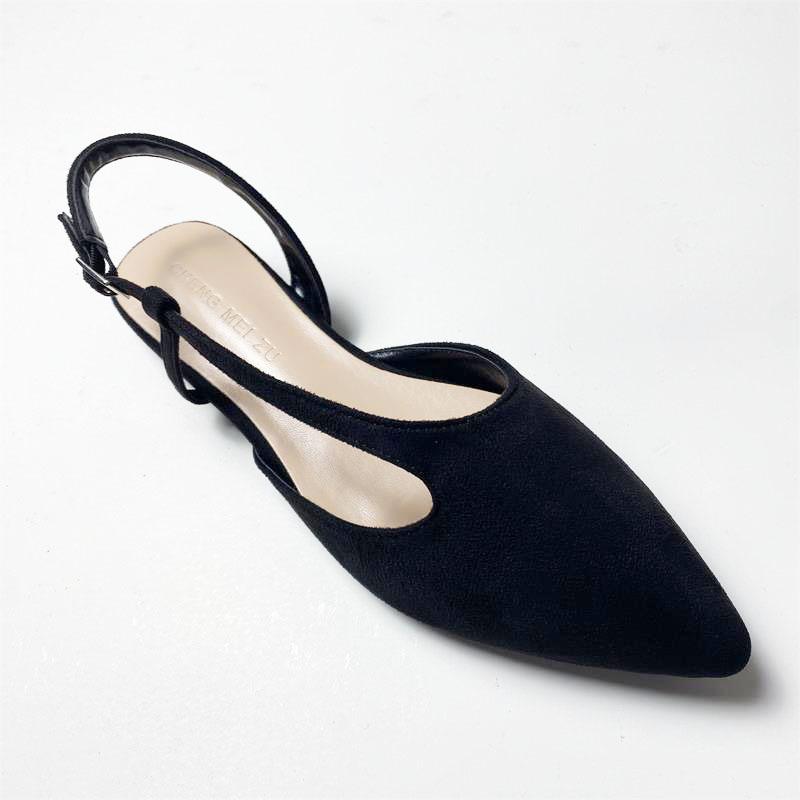 Chengmei Foot Summer New Baotou Sandals Women s Flat Bottom Tripple Strap Pointed Head Shallow Mouth Single Shoes Women 34 чёрный