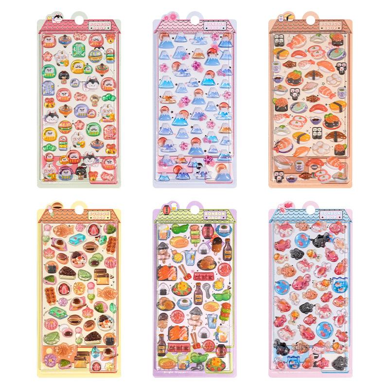 Hot Selling 3D Relief Crystal Japanese Food Stickers Sushi Ramen Decals for Toddler Reward Scrapbooking Phone Case Gift