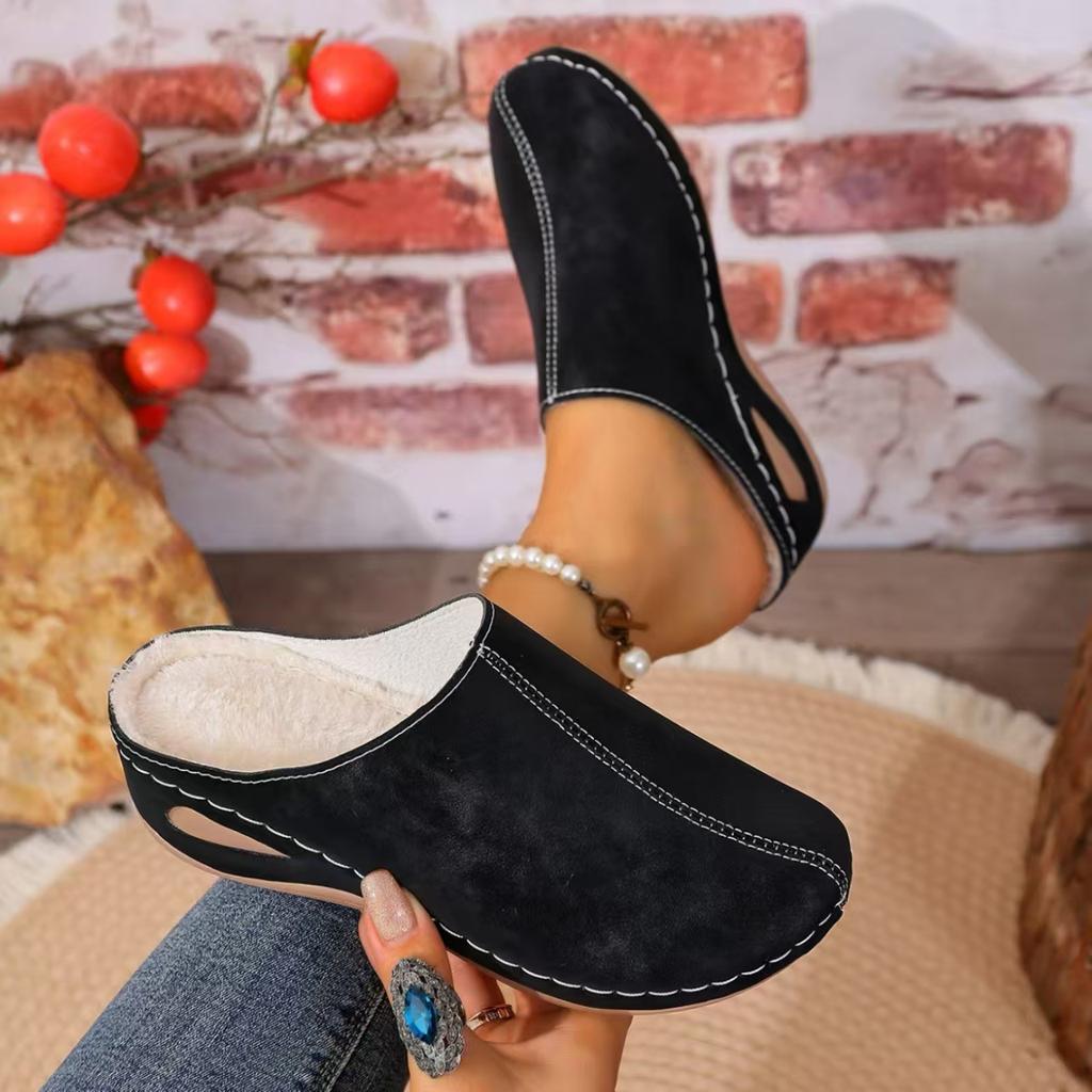 Plus Size Shoes for Women 36-42 Winter Fashion Women Slip on Short Plush Warm Comfortable Platform Wedges Non-slip Slippers Flat