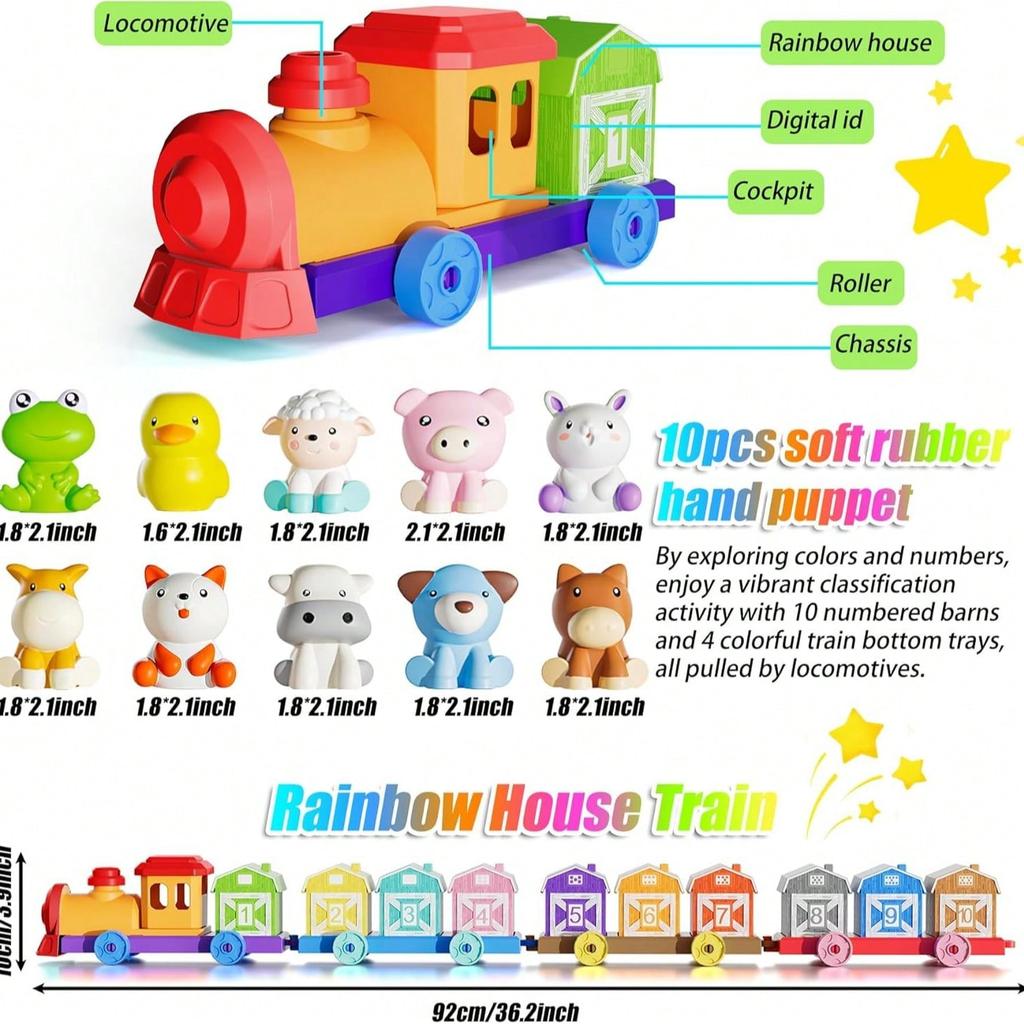Farm Theme Number Train Toy, Montessori Early Education Matching Classification, Fine Motor Skills & Color Recognition