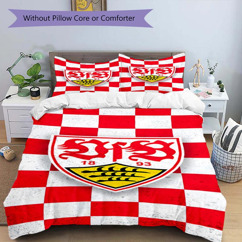 Vfb Fc Crest Printed Pattern Duvet Cover Set – includes 1 duvet cover and 2 matching pillowcases Bedroom decor Christmas gifts