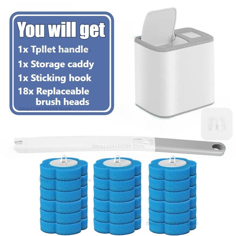 Disposable Toilet Brush Replacement Head Cleaning Kit Lengthened Handle Auto Lid Opening Toilet Bowl Cleaner Kit for Bathroom