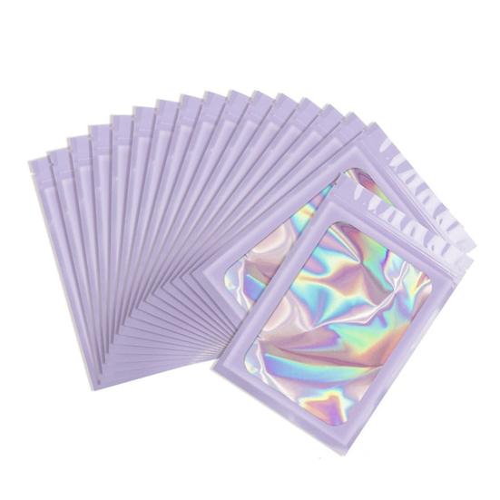 100 ks Samolepicí sáčky Víceúčelové Přenosné Holografické Balicí sáčky Uzavíratelné Sáčky z hliníkové fólie proti zápachu Zipové sáčky s průhledným okénkem
