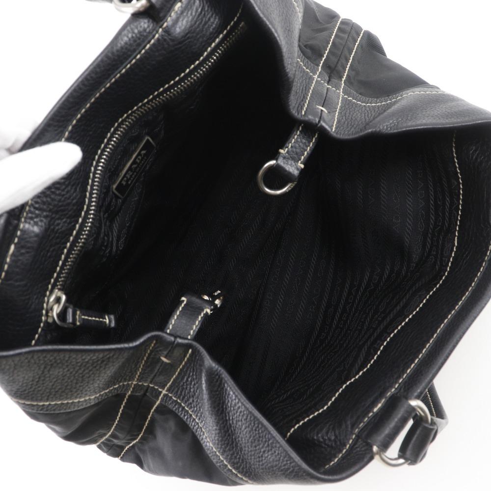 PRADA Logo embossing Tote Bag black Nylon/leather Women Used