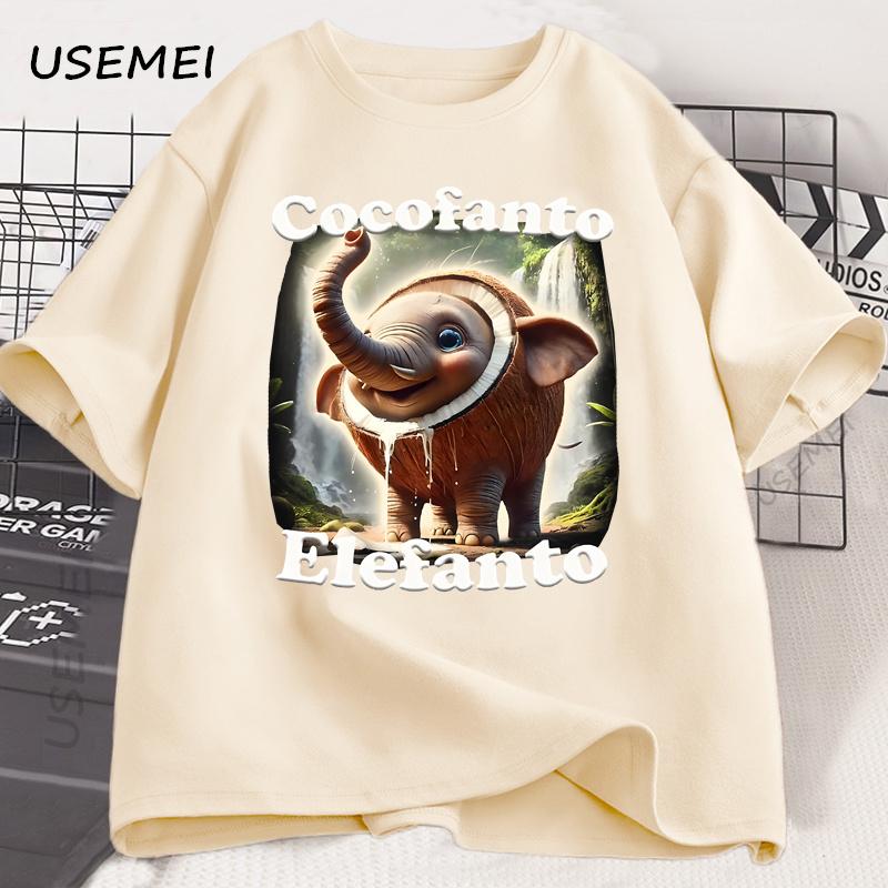 Cocofanto Elefanto Funny Italian Brainrot Meme Classic T-Shirt Cotton Short Sleeve Tshirt Round Neck Breathable Casual Top