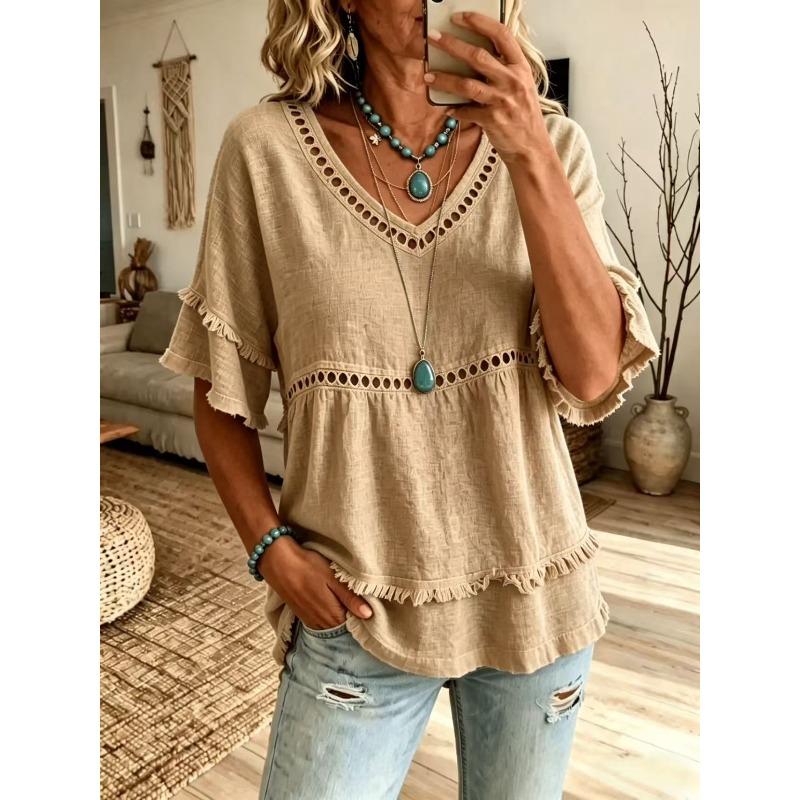 QICED Bluse e Camicie Casual da Donna alla Moda con Scollo a V e Maniche Corte