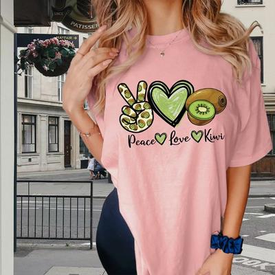 Mode Dames Kiwi Vingers Print T-shirt Grappig Casual O-hals Korte Mouwen T-shirt Zomer Dames T-shirt