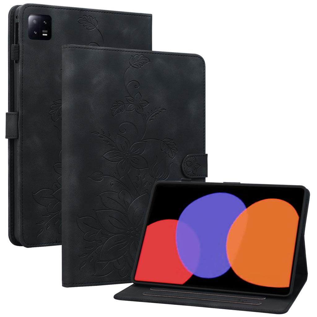 For Xiaomi Pad 6/Pad 6 Pro Case Stand PU Leather Card Holder Tablet Cover Lily Flower Design