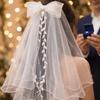 Flowing Bow Veil Hair Hoop Polyester Bridal Tulle Portable Girls Head Gauze  Photo Props