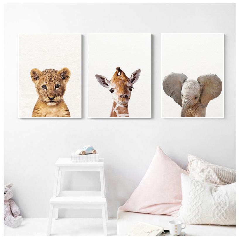 Tierbaby Zebra Löwe Elefant Leinwand Poster Kindergarten Wand Kunst Druck Minimalismus