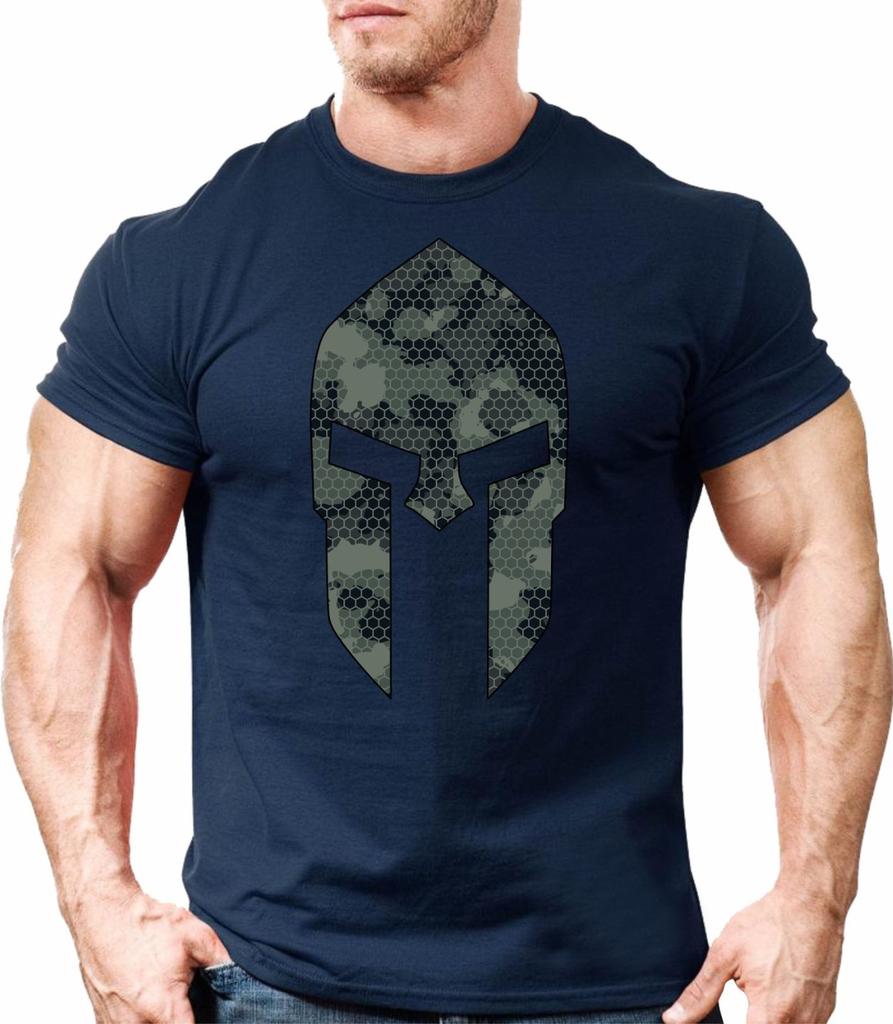 Spartan Helmet Camo TShirt Spartan Gym Unisex Bodybuilding Weighlifting Training Motivation Running Yoga Top Tee