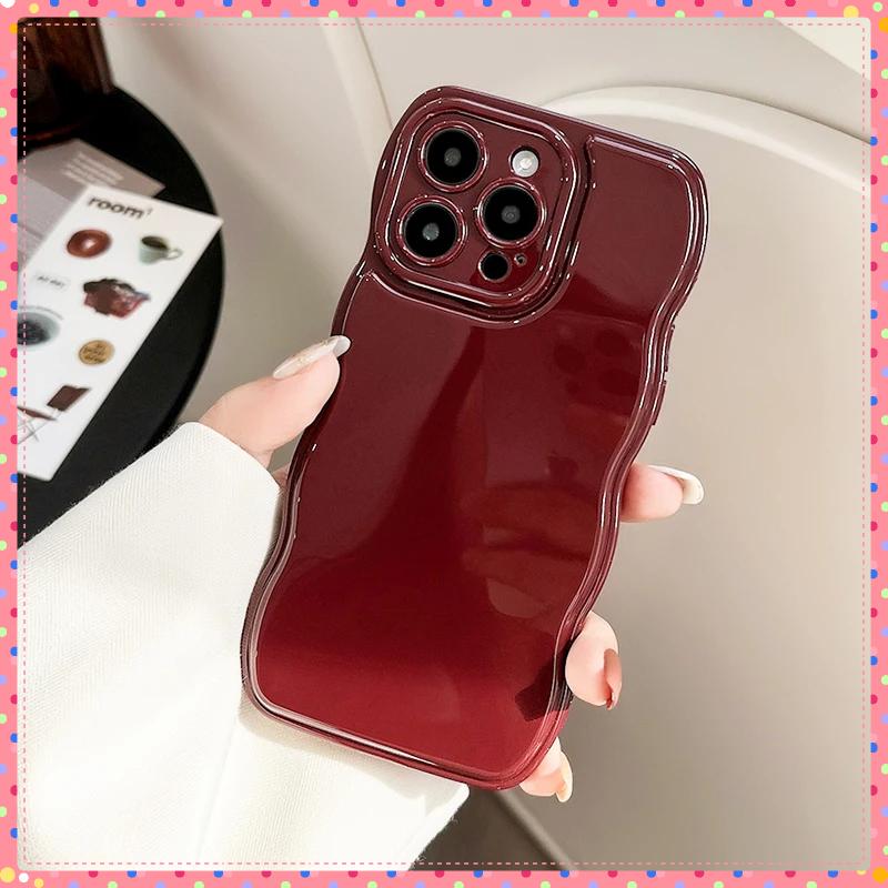 Retro Wine Red Wavy Edge Phone Case for iPhone 17 Air 16 Pro Max/15/14 Plus | Soft Silicone Protective Bumper Cover