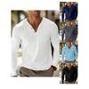 Camiseta Henley Masculina de Manga Longa com Decote V Moda Casual Top