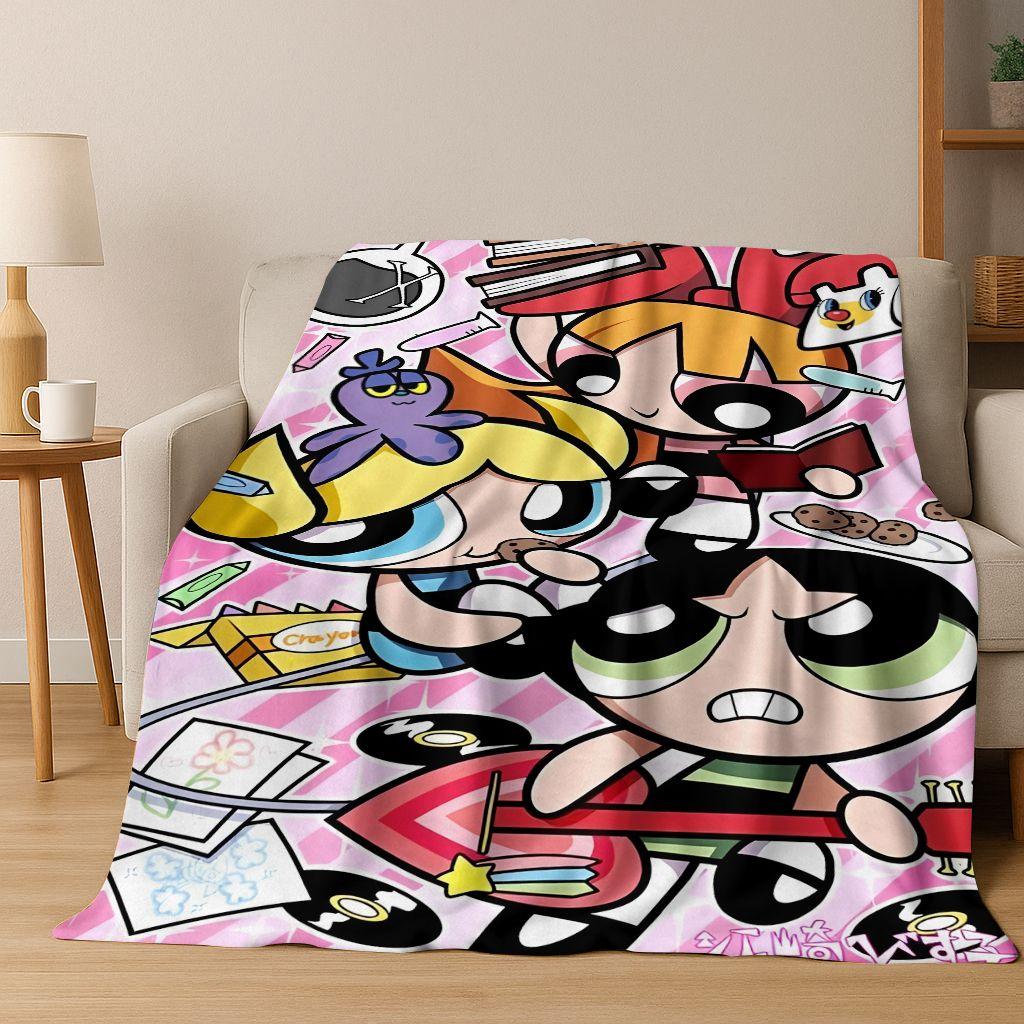 Κουβέρτα φανέλας κινουμένων σχεδίων P-Powerpuff Girl χαριτωμένη τέχνη, ζεστή μαλακή κουβέρτα για το σπίτι, υπνοδωμάτιο, κρεβάτι, καναπές, πικνίκ, γραφείο, δώρο, παιδί