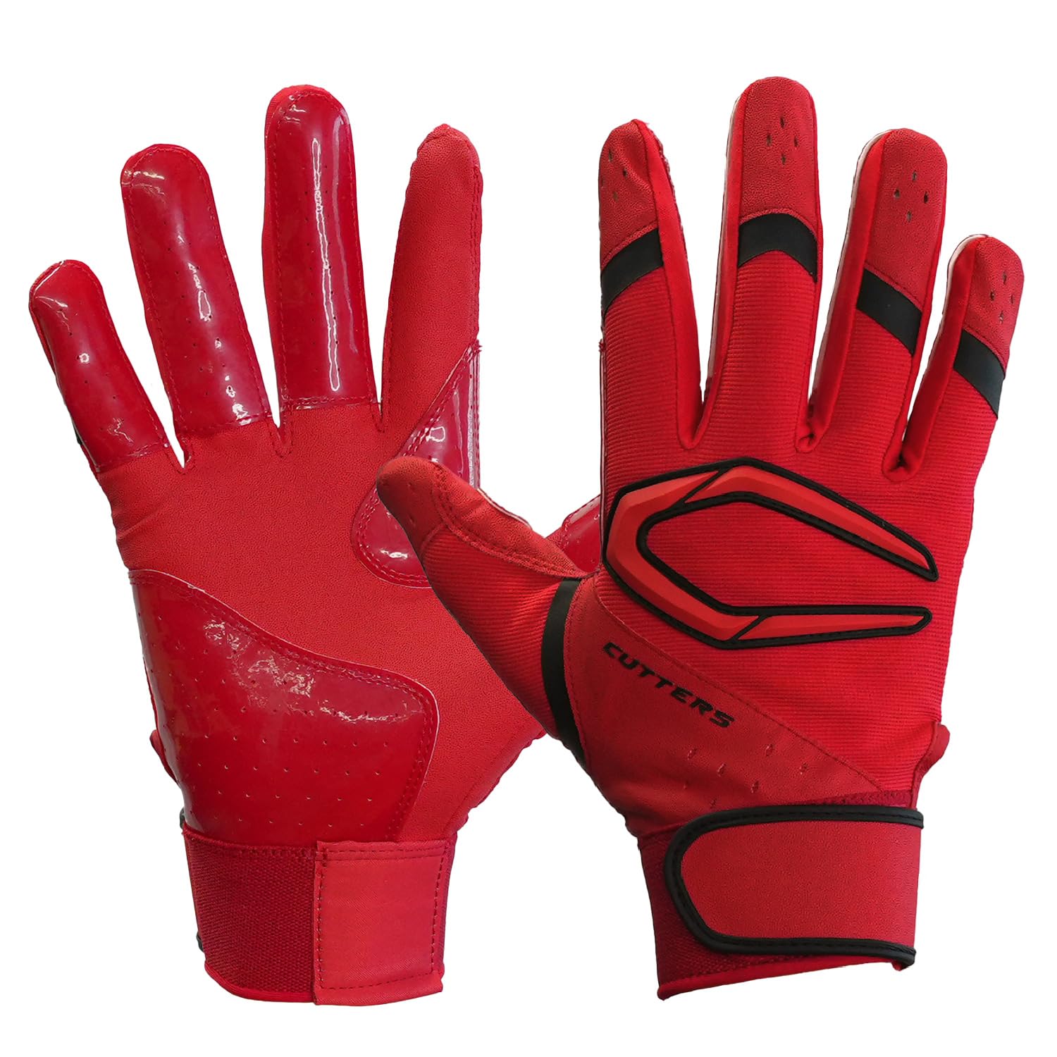 

CUTTERS Batting Gloves B444 Power Control Size 4.0, Ambidextrous, Baseball/Softball, M, Red/Black