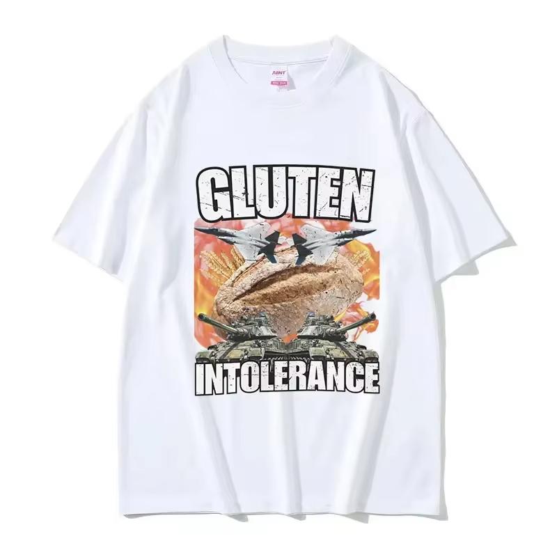 Zabawny Mem o Nietolerancji Glutenu Graficzny T-shirt Unisex Damski Retro Moda Krótki Rękaw Koszulki Harajuku Oversize Oddychający Top