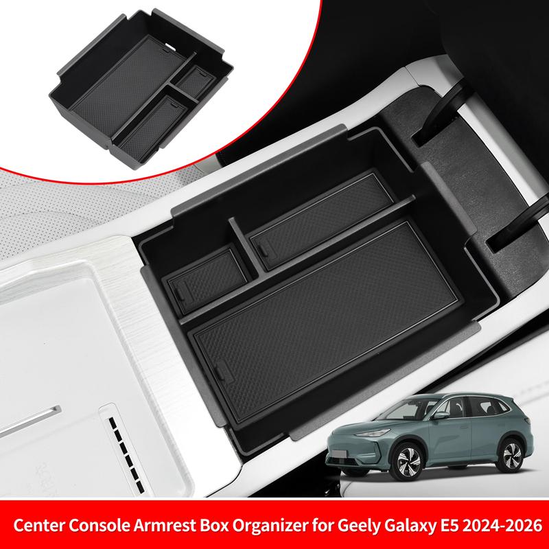 for Geely Galaxy E5 2024-2026 Center Console Armrest Box Car Storage Box Accessories Organizer Tidying Tray ABS Black