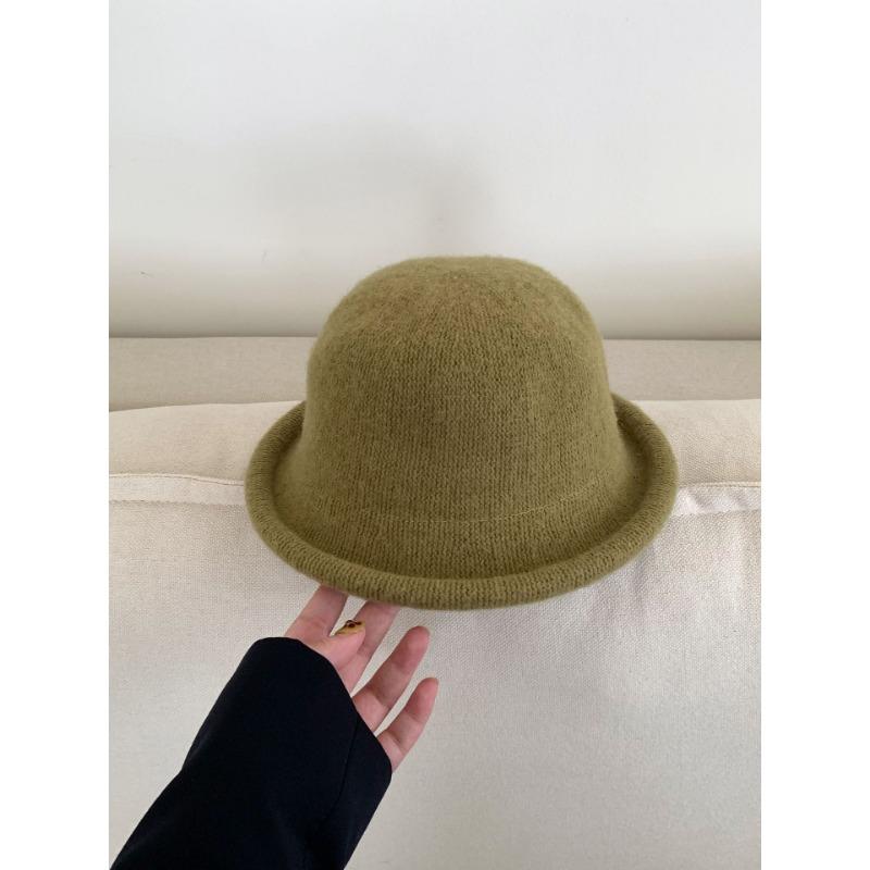Solid Color Rolled Edge Wool Fisherman Hat Women's Autumn and Winter High End Hat Face Showing Top Hat Dome Casual Basin Hat