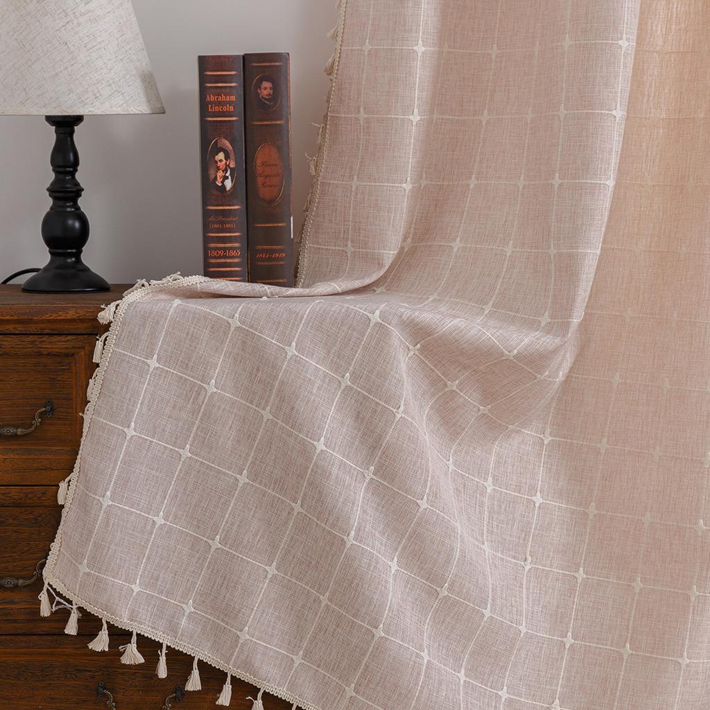 Modern Yarn-Dyed Waterproof Cotton And Linen Curtains Solid Color Semi-Shading Small Fresh Living Room Balcony Light Luxury Cotton And Linen Curtains