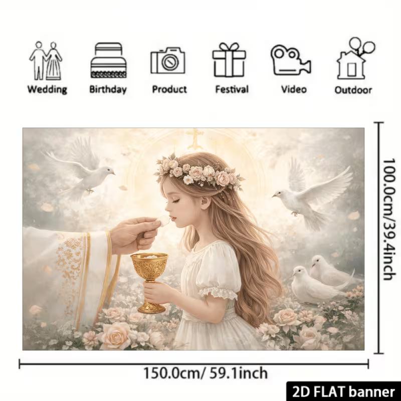 2D Soft Pastel First Communion Girl Photography Background