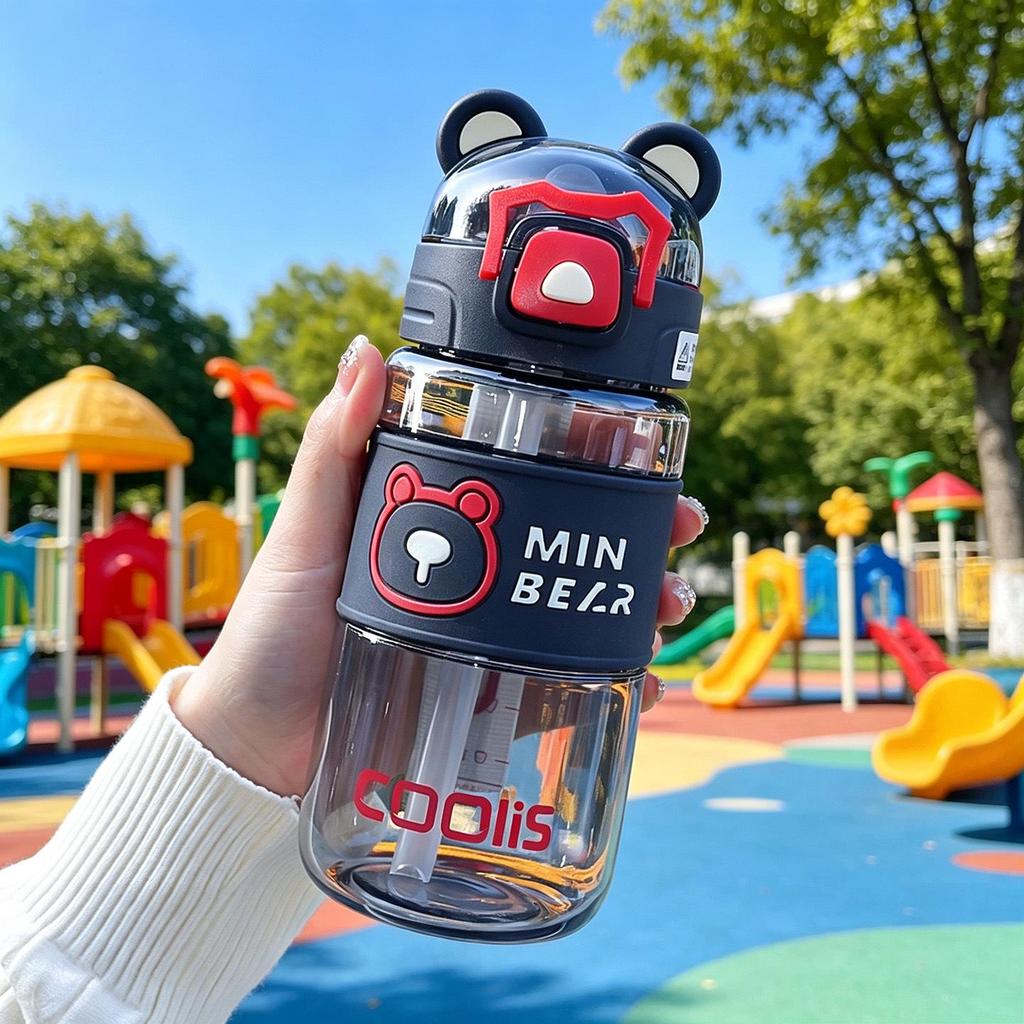 Cool Bear Summer Water Cup: Cute Cartoon Design, Large Capacity Plastic Kettle for Kids & Students