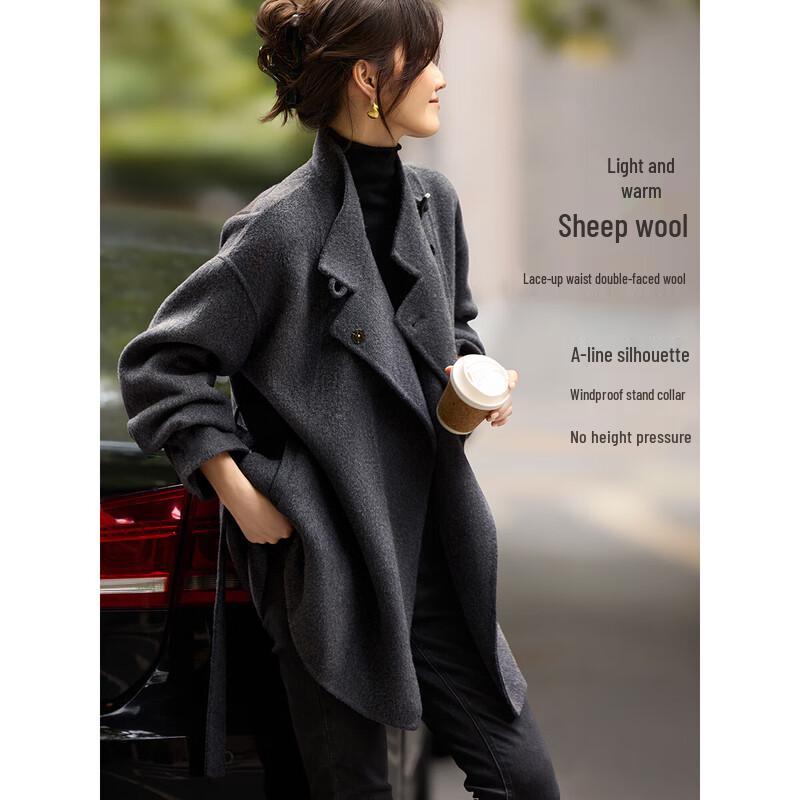 

Women s Elegant Double-Faced Wool Coat L