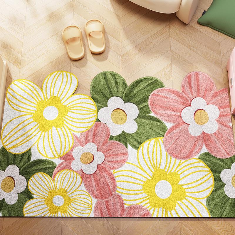 Oil Painting Style Floral Anti-Slip Floor Mat - Wear-Resistant, Easy to Clean, Irregular Shape, Cuttable