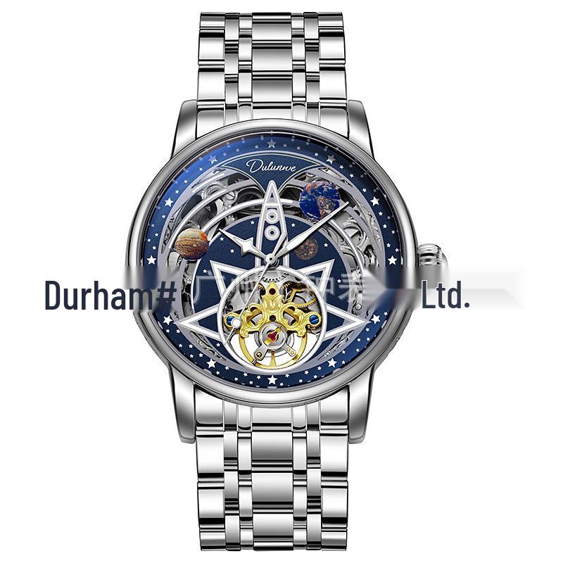 

DURRENWEI Оригинальные мужские автоматические часы-скелетоны с индикатором фазы Луны, люминесцентным дисплеем и водонепроницаемыми характеристиками