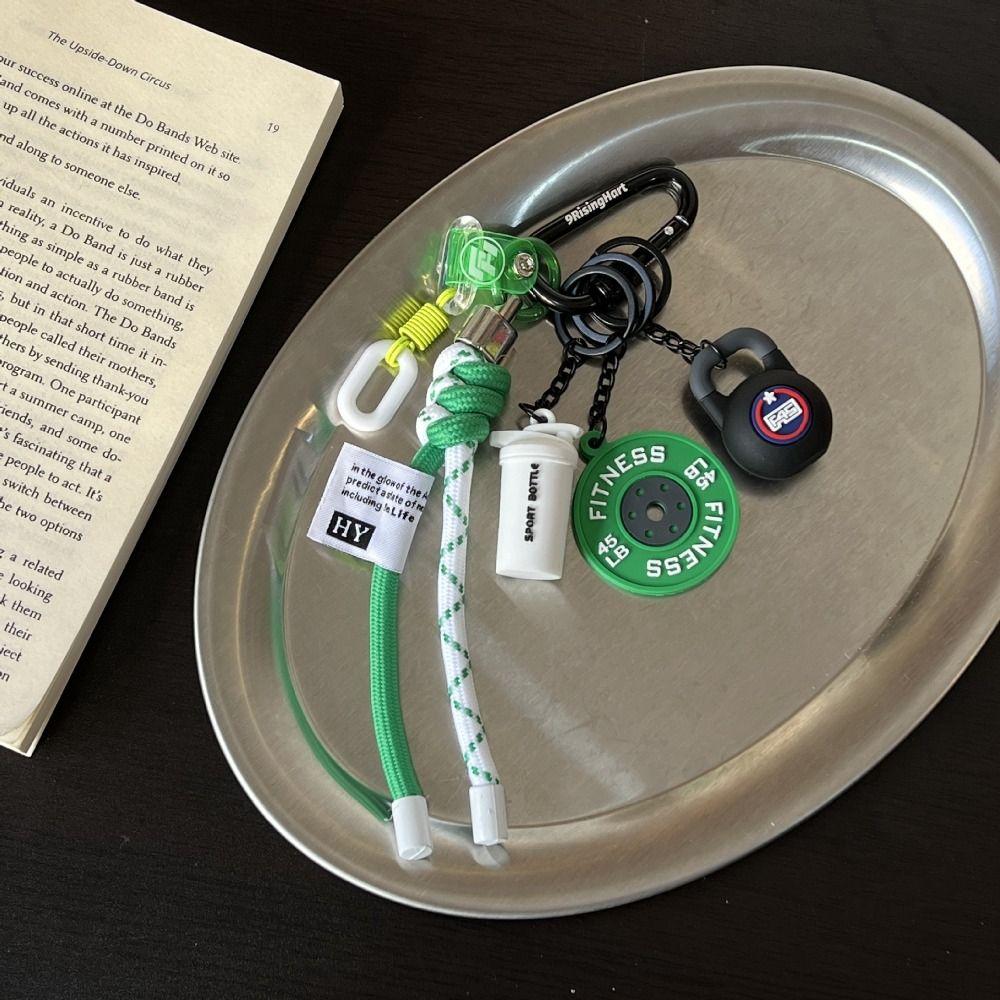 Mini Barbell Plates Key Chain with D-shaped Buckle Simulation Dumbbells Keyring  Gifts