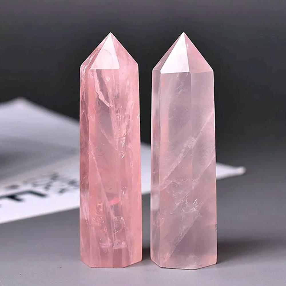 1 Pz Cristallo di Quarzo Rosa Naturale Punta Colonna di Cristallo Rosa Esagono Ossidiana Lucidato a Mano Per Arredamento Stanza Decorazioni Artigianato Regali
