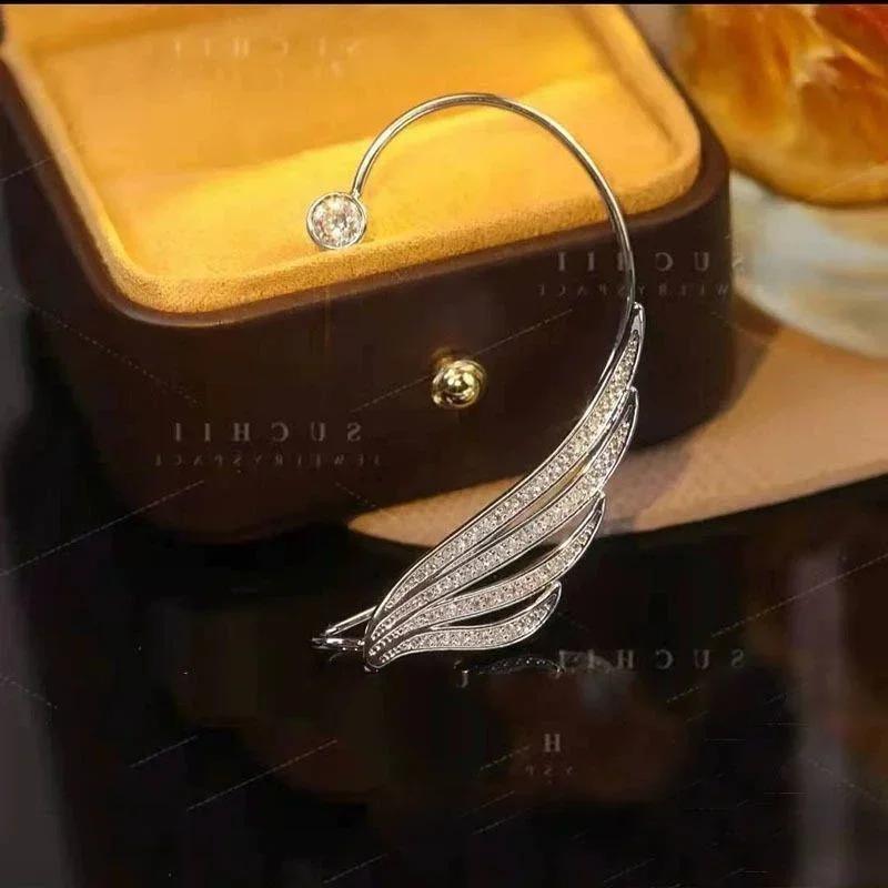 Vintage Classic Gold Silver Metal Butterfly Wings Swallow Earclip Exquisite Thornless Women's Shining Zircon Earrings Jewelry