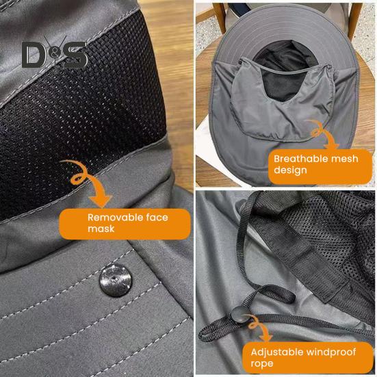 Sommer-Sonnenhut mit Gesichtsschutz, Nackenklappe, verstellbarem Kinnriemen, atmungsaktiv, UV-Schutz, für Herren und Damen, zum Klettern im Freien, Wandern, Angeln, Reisen, breite Krempe