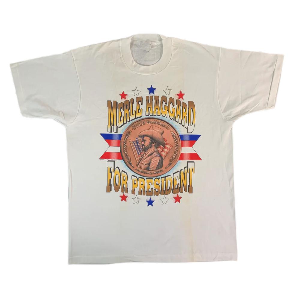 

Vintage Merle Haggard 039;For President039; T-Shirt Tee Full Size S-5XL IL069 Unisex T-Shirt XXXXL