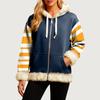 Women's Comfortable Loose Fashion Casual Striped Print Long Sleeve Pockets Hooded Sweatshirt Jacket