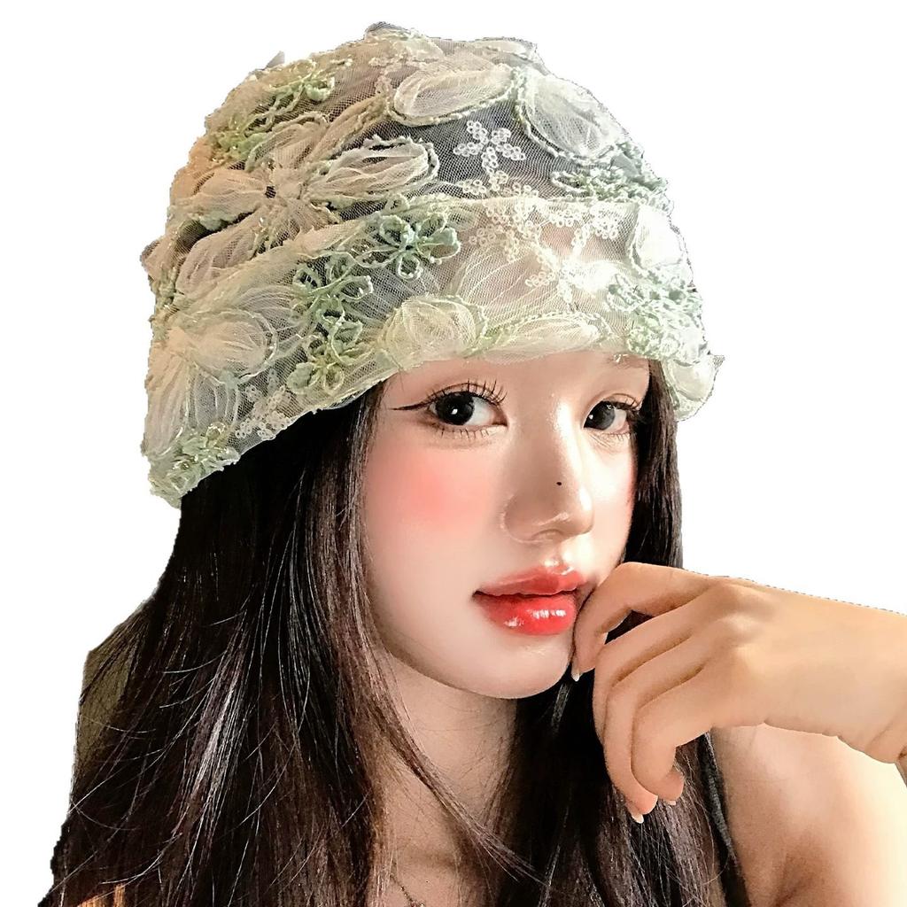 Plasă cu flori de dantelă și paiete, accesoriu pentru cap, de vară, subțire, respirabil, dulce, pentru față, pălărie mică pentru frig, pălărie pull-over