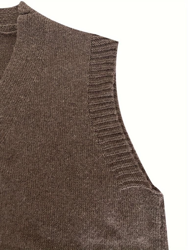 Rose Beauty A Plus Size Solid Pockets Button Front Cardigan, Casual Sleeveless Knitted Cardigan, Women's Plus Size Clothing