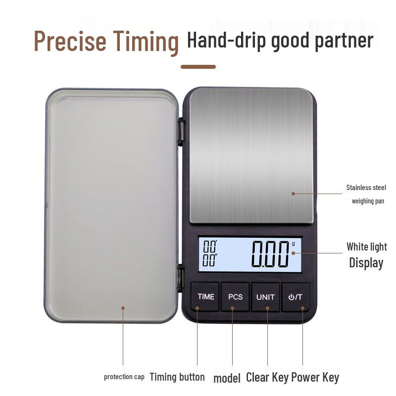 Coffee Scale Mini Precision Balance, 2kg Pocket Scale with 0.01g Accuracy, Jewelry and Carat Gold Scale for Medicinal Materials