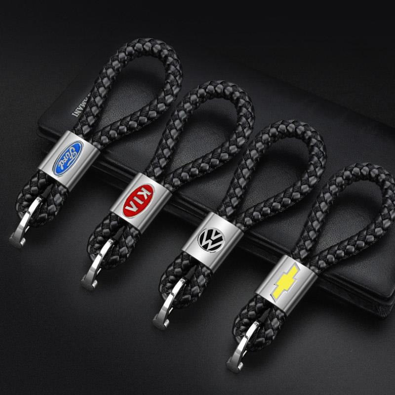 Buy 1PC Hand Woven Leather Car KeyChain Key Ring Detachable Metal ...