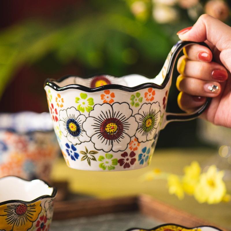 Suppenschalen mit Henkeln, Keramik Teller und Schüssel Sets mit Tasse, Löffel, Polnische Keramik Tasse für Frühstück, Snacks, Dessert, Spülmaschinen- und Mikrowellengeeignet