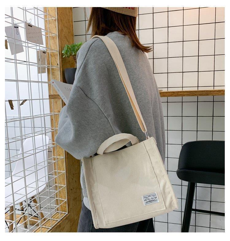 2025 Korean Style Women's Corduroy Canvas Crossbody Shoulder Bag - Small Square Design