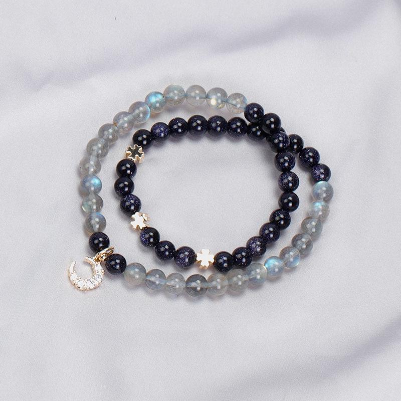 

Star Moon Myth Blue Sandstone & Gray Moonstone Multi-Strand Bracelet for Women - Romantic Starry Sky Korean Style Gift
