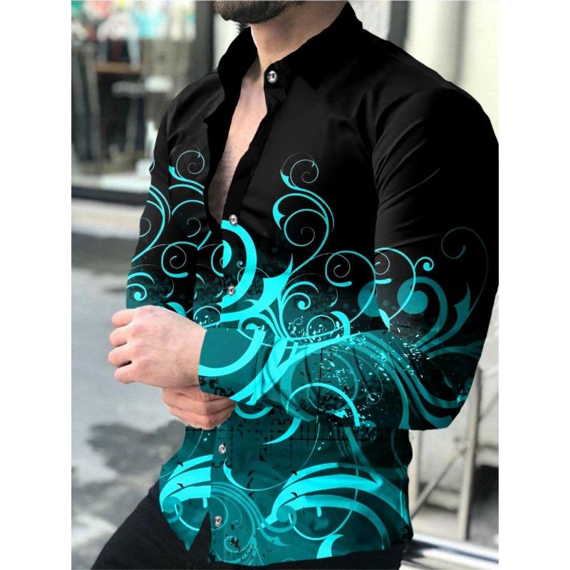 Fashion Men's Designer Starry Sky Purple Blue Gold Luxury Social Men's Shirt Lapel Large Size Casual Dot Print Long Sleeve Top