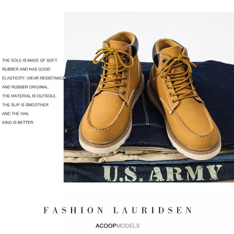 Men's English Casual Trend High-top Shoes with Cotton, Couple Work Boots, Big Head Yellow Boots