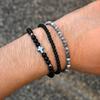 3 Stück Herren Perlenarmband, Vintage Schwarz Weiß Naturstein Perlen Verstellbares Armband, Cooles Schmuckgeschenk für Ihn