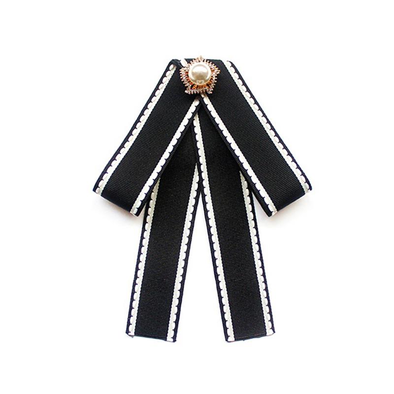 Korean Women'S Bow Tie Brooch Black Rhinestone Pearl Shirt Collar Pins Fashion Bowknot Bowtie Ribbon Wedding Party Necktie