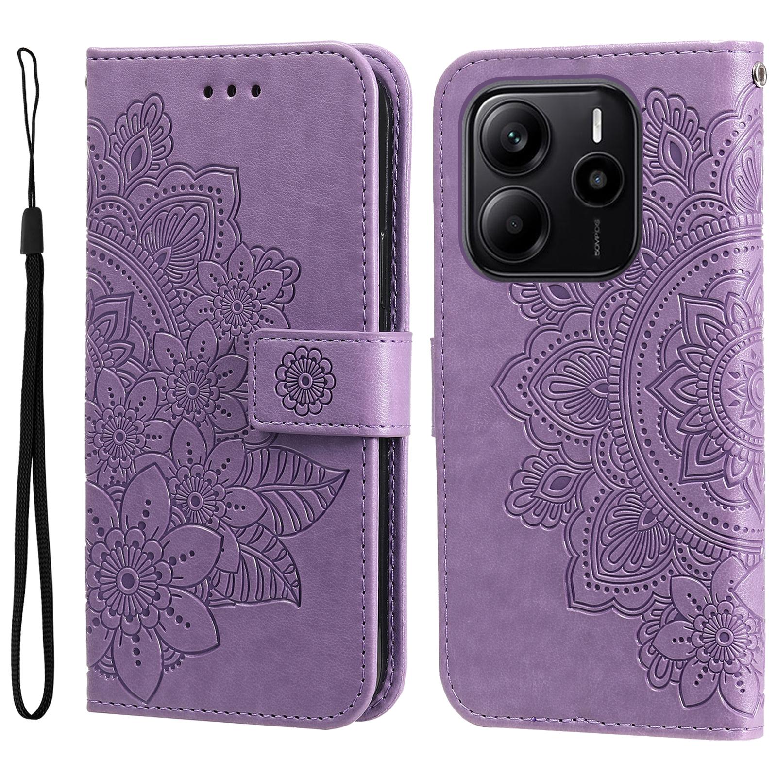 

Для Xiaomi Redmi Note 14 4G (164,84 мм) Чохол Гаманець Стенд з квітковим візерунком зі штучної шкіри Чохол для телефону Purple