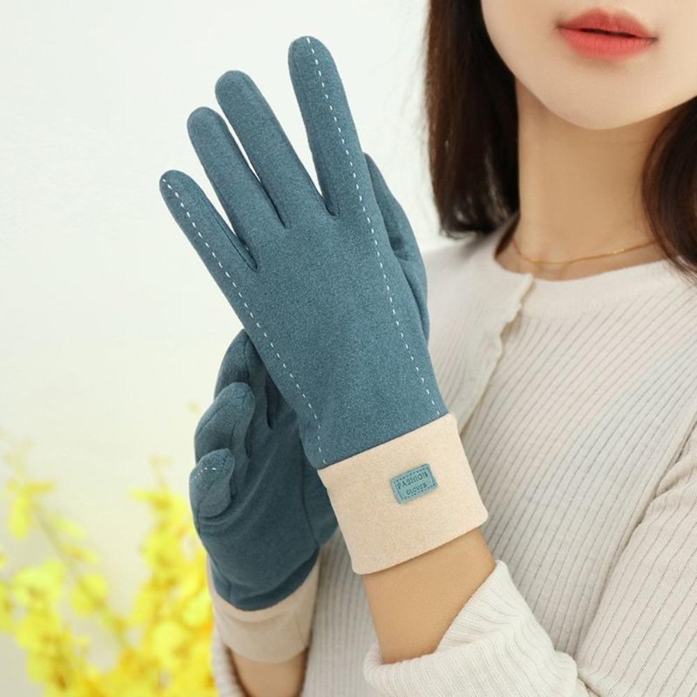 Solid Color Winter Velvet Gloves Thicken Gloves Elegant Plush Mittens Cycling