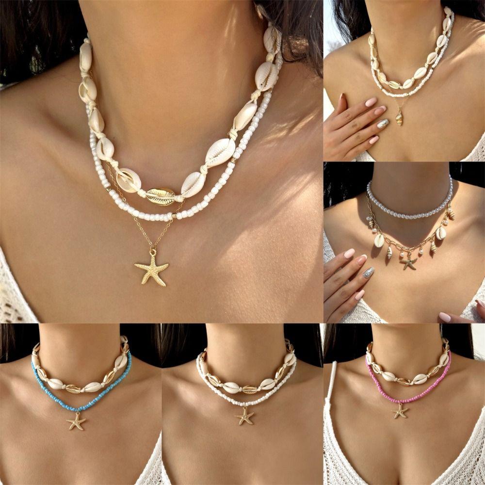 Pearl Shell Necklace Multilayer Seashell Choker New Sweater Chain Jewelry
